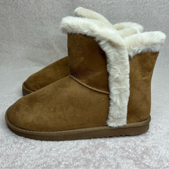 Pescool Faux Suede/Fur Boots Ankle Buckle Booties-Brown-Youth 3-Winter-Cozy-Warm - Picture 1 of 10